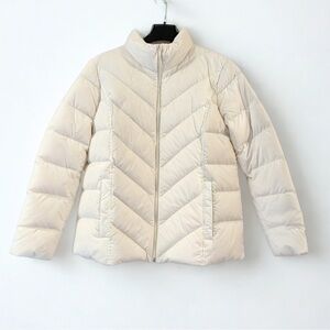 Lands’ End 600 Fill Down Puffer Jacket L Cream HyperDry RDS Certified NWT